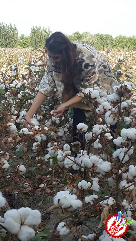 Алишер Рузметов ва Дилсўз пахтазорда хизмат килаётган мехнаткашлар билан бирга