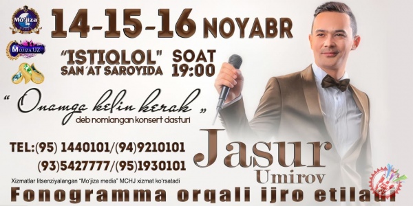 Жасур Умировнинг яккахон концерт дастури кунлари маълум қилинди