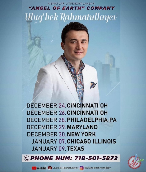 Улуғбек Раҳматуллаев АҚШ бўйлаб концерт беради